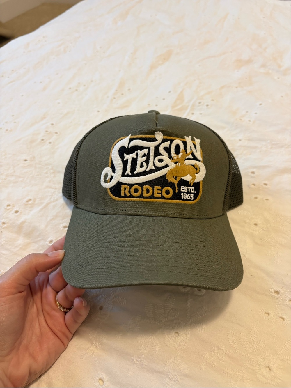 Stetson Olive and Gold Rodeo Patch Trucker Hat
